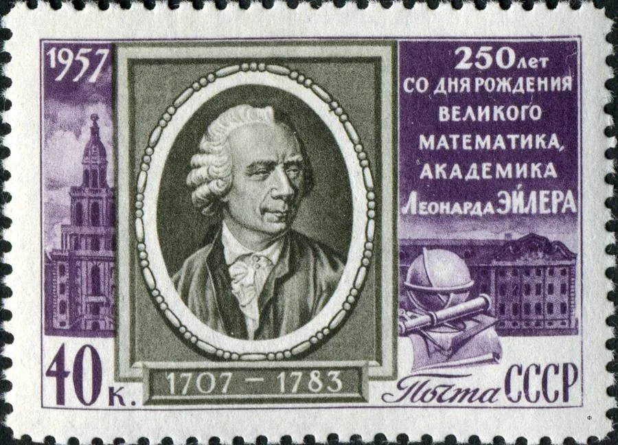 Biografi Leonhard Euler: Matematikawan Universal dan Warisan Opera Omnia di Era Digital 2 Perangko Uni Soviet tahun 1957 memperingati 250 tahun kelahiran Leonhard Euler (Wikimedia Commons, domain publik)